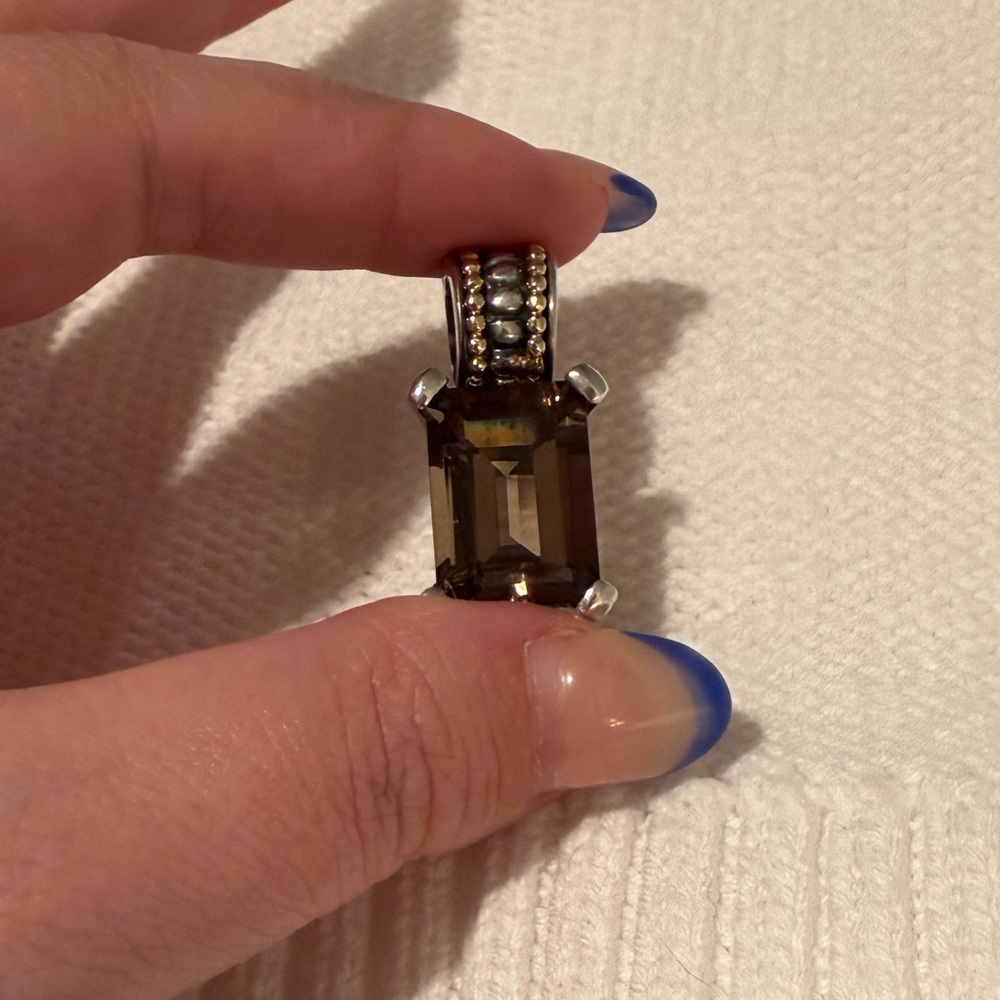 Lagos Smokey Quartz Sterling Silver and 18k Gold Caviar Pendant
